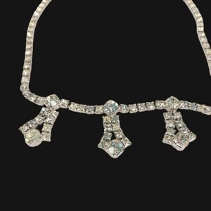 Vintage Necklace with Pendants Sparkly Rhinestone Prong Set, Faceted 14"